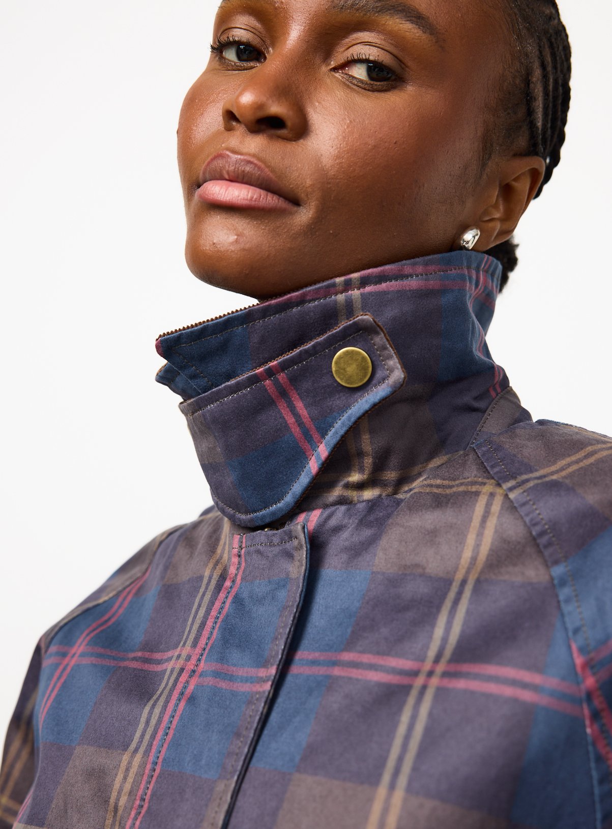 Navy Check Waxy Car Coat XL - Image 5 thumbnail